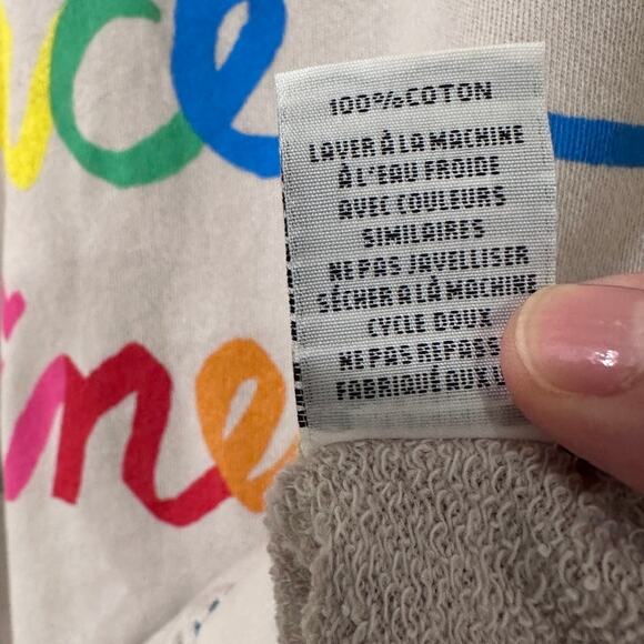 Lauren Moshi Jocelyn "Love Peace Happiness" Rainbow Stitch Sweatshirt XS - Picture 5 of 9